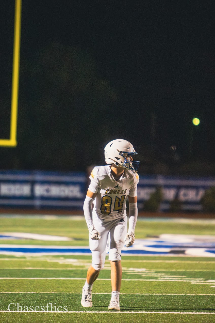 Seth lined up at receiver under the lights